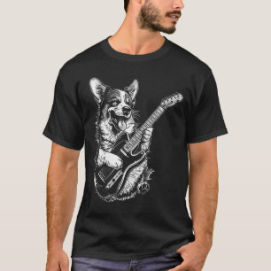 Camiseta Pembroke Welsh Corgi Cão Tocando Guitarra Elétrica