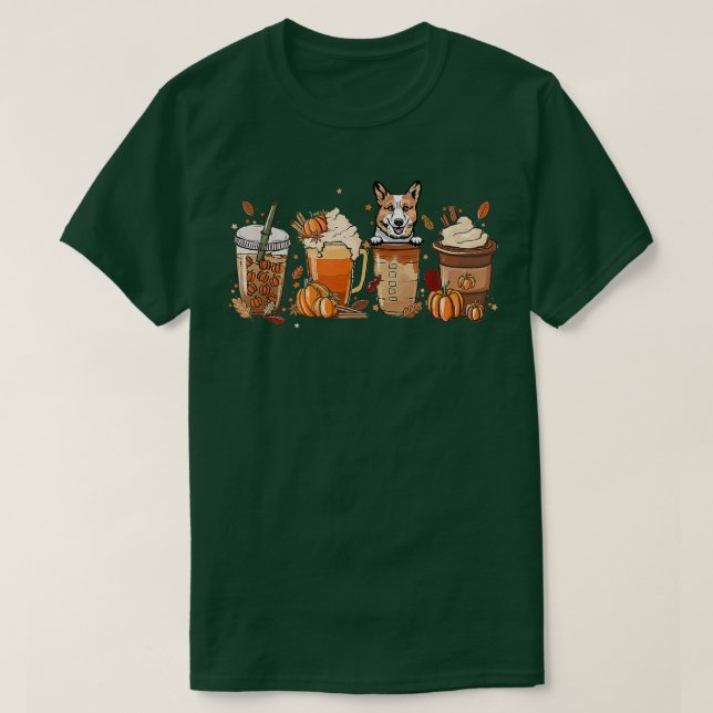 Camiseta Pembroke Welsh Corgi Coffee Halloween Pumpkin (Frente do Design)