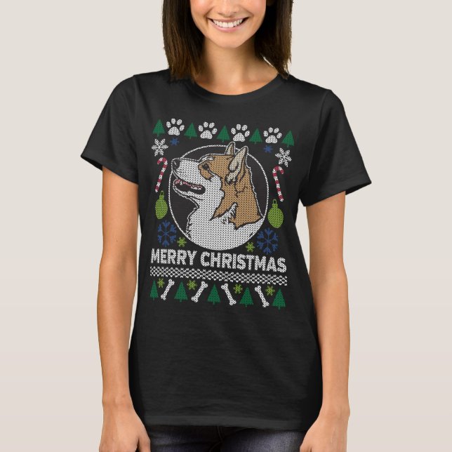 Camiseta Pembroke Welsh Corgi Dog Ugly Christmas Sweater (Frente)