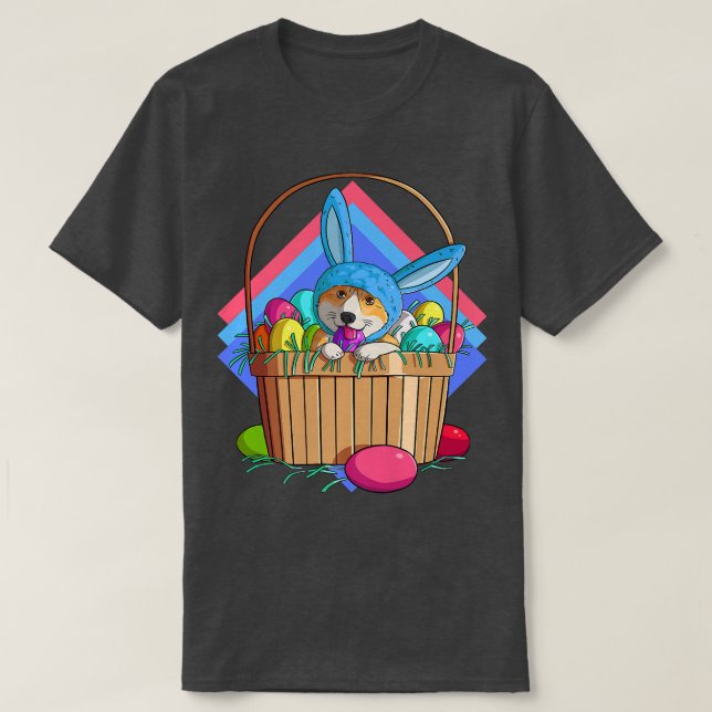 Camiseta Pembroke Welsh Corgi Easter Eggs Bunny Dog1056 (Frente do Design)