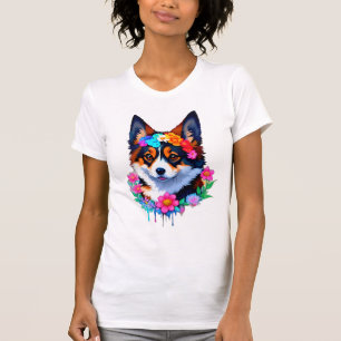 Camiseta Pembroke Welsh Corgi Floral Coroa de Flores