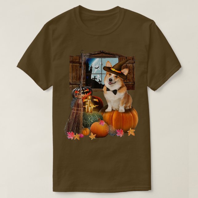 Camiseta Pembroke Welsh Corgi PumpkinDogs Halloween Witch W (Frente do Design)