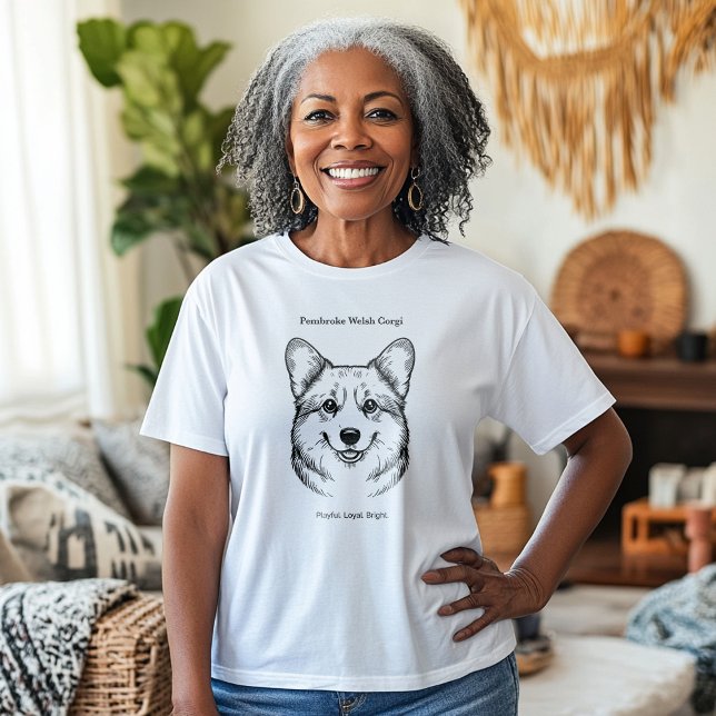 Camiseta Pembroke Welsh Corgi Retrato Black Line Ilustrat (Criador carregado)