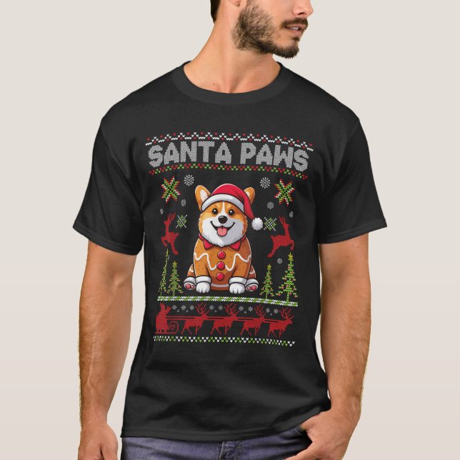 Camiseta Pembroke Welsh Corgi Santa Paws Merry Christmas Ug (Frente)