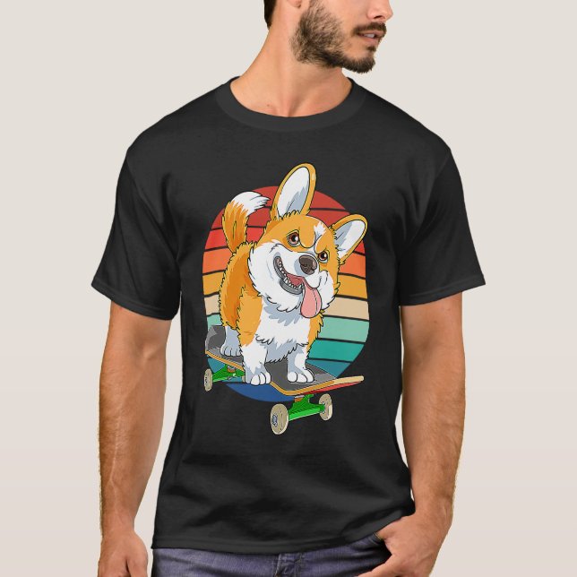 Camiseta Pembroke Welsh Corgi Skateboarding Dog  Skateboard (Frente)