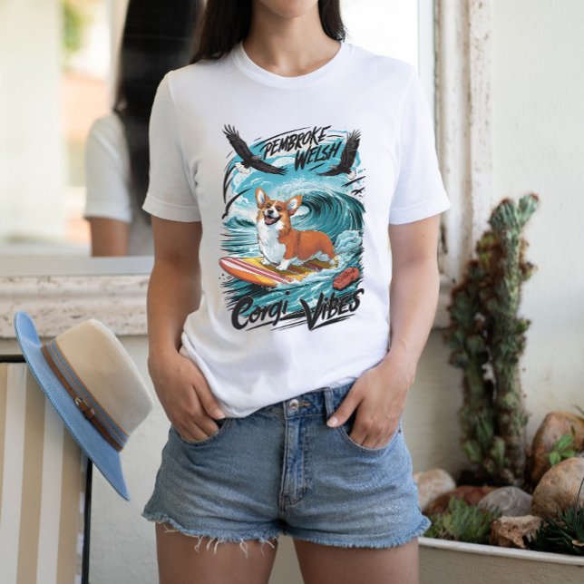 Camiseta Pembroke Welsh Corgi Surfando O Cavaleiro Das Onda (Criador carregado)