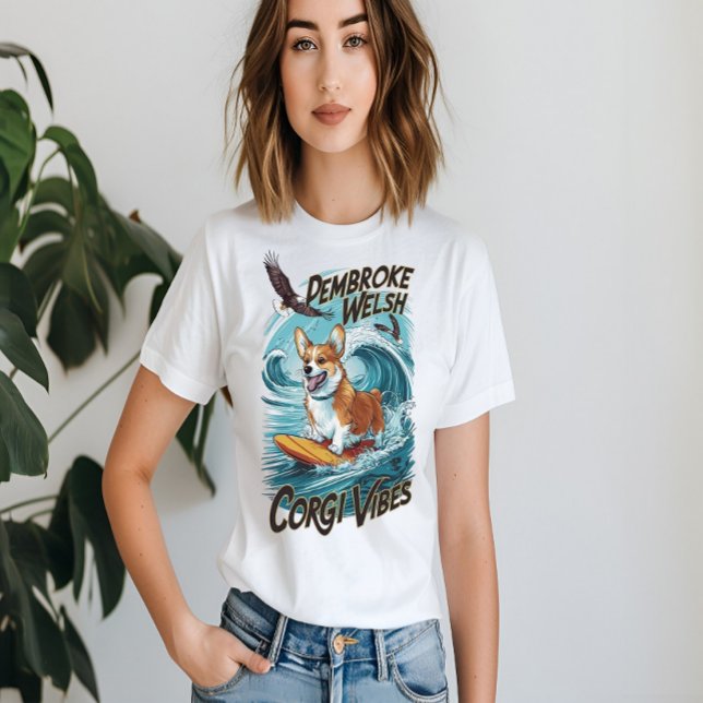 Camiseta Pembroke Welsh Corgi Surfer Tackles Onda Epic (Criador carregado)