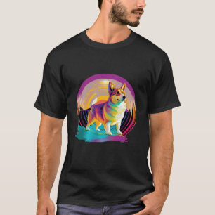 Camiseta Pembroke Welsh Corgi Synthwave Anos 80 Retrowave E