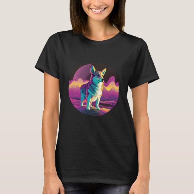 Camiseta Pembroke Welsh Corgi Synthwave Anos 80 Retrowave E (Frente)