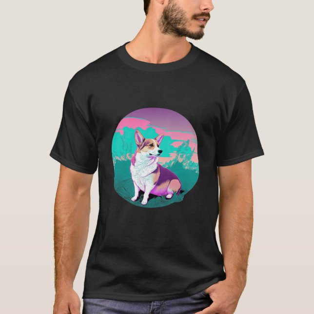 Camiseta Pembroke Welsh Corgi Vaporwave Retrowave Aesthetic (Frente)