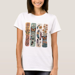 CAMISETA PENA BOHO PASTEL E GIRASSÓIS AMARELOS