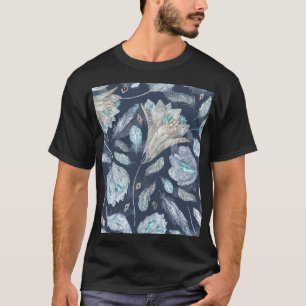 Camiseta Penas Chic Boho Flores: Azul Escuro-Aquarela P
