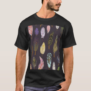Camiseta Penas Coloridas de Pássaros Padrão de Aquarela