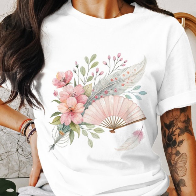 Camiseta Penas cor-de-rosa e T-Shirt com ventilador (Criador carregado)