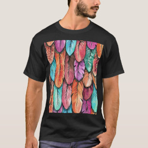 Camiseta Penas de aves, aquarela, padrão sem costura.