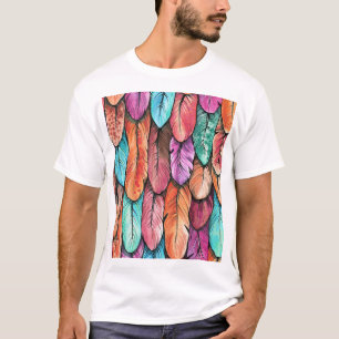 Camiseta Penas de aves, aquarela, padrão sem costura.