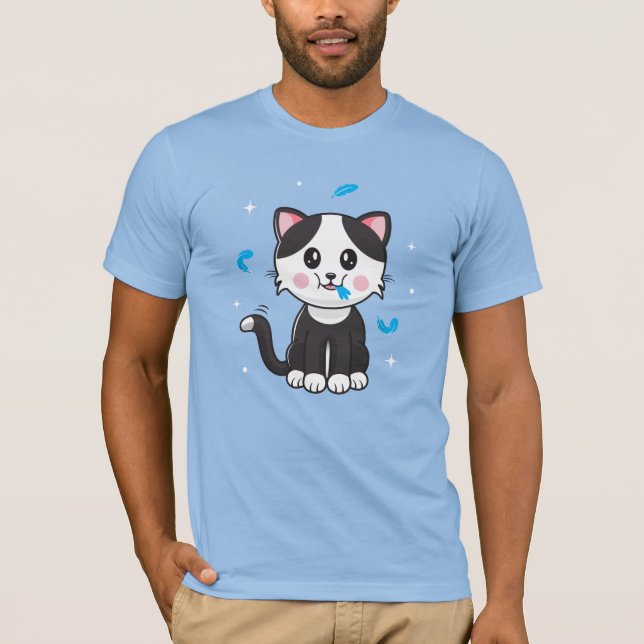Camiseta Penas de Gato/Camisa Azul (Frente)
