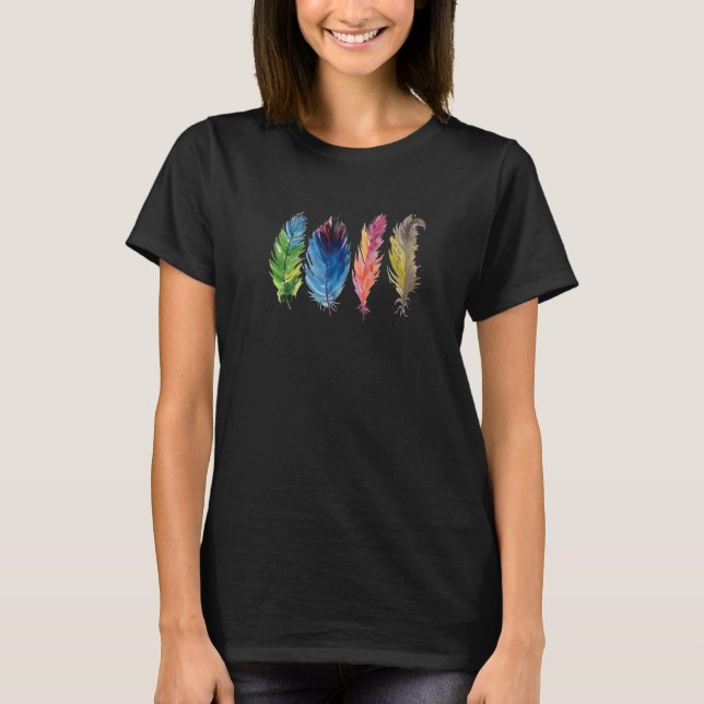 Camiseta Penas de pássaros coloridas (Frente)