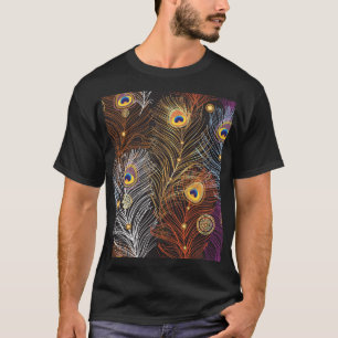Camiseta Penas de pavão de ouro: padrão escuro.