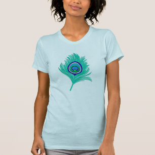 Camiseta Penas de Pavão em Turquesa e Azul Cobalto