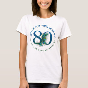 Camiseta Penas de Pavão para Aniversário ou Bodas de 80 ano