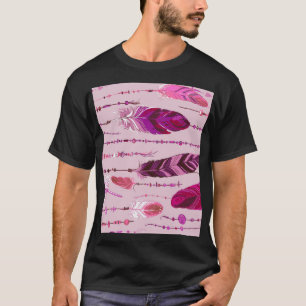 Camiseta Penas Étnicas: Padrão De Cor Brilhante.