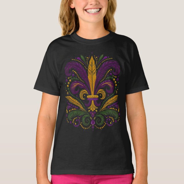 Camiseta Penas fleur de lis amarelas, verdes e roxas (Frente)