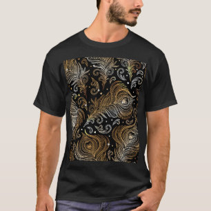 Camiseta Penas Peacock: Desenho Artístico À Mão Livre.