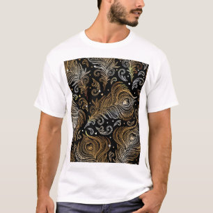 Camiseta Penas Peacock: Desenho Artístico À Mão Livre.