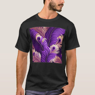 Camiseta Penas Pêssegos Púrpura Cuja Ilustração Pássaros Co