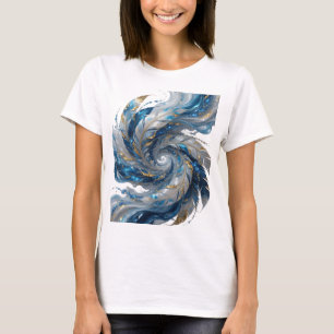 Camiseta Penas prateadas azuis e brancas com detalhes doura