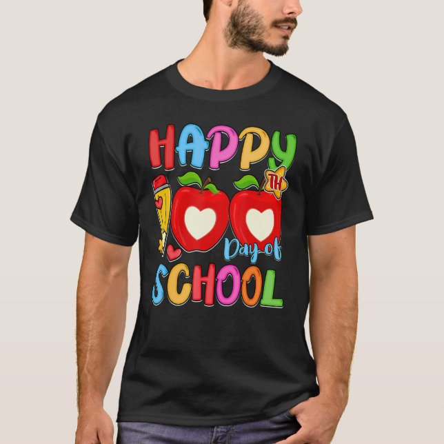 Camiseta Pencil Apples Happy 100th Day Of School Student Te (Frente)
