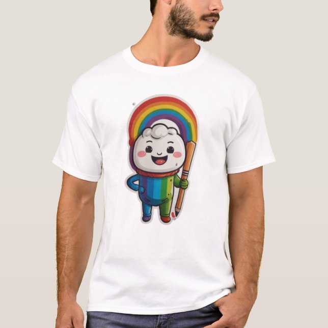 Camiseta Pêncil Feliz Esboço do Arco-Íris (Frente)