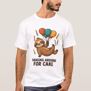 Camiseta Pendurado Por Bolo de Aniversário Balão Preguiça ,