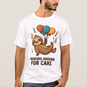 Camiseta Pendurado Por Bolo de Aniversário Balão Preguiça ,