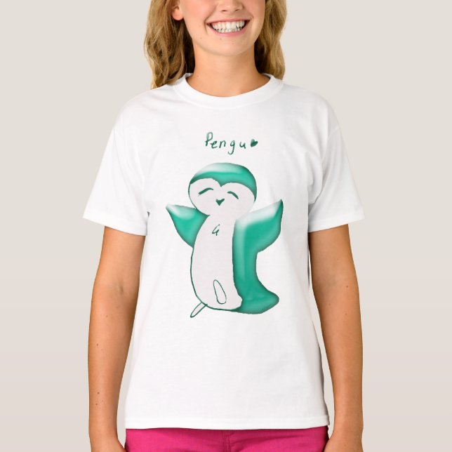 Camiseta Pengu Happy Penguin (Green) Kids T-Shirt (Frente)