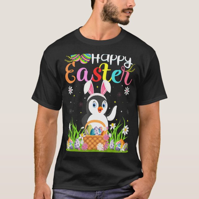 Camiseta Penguin Bird Bunny Egg Hunting Penguin Happy East (Frente)