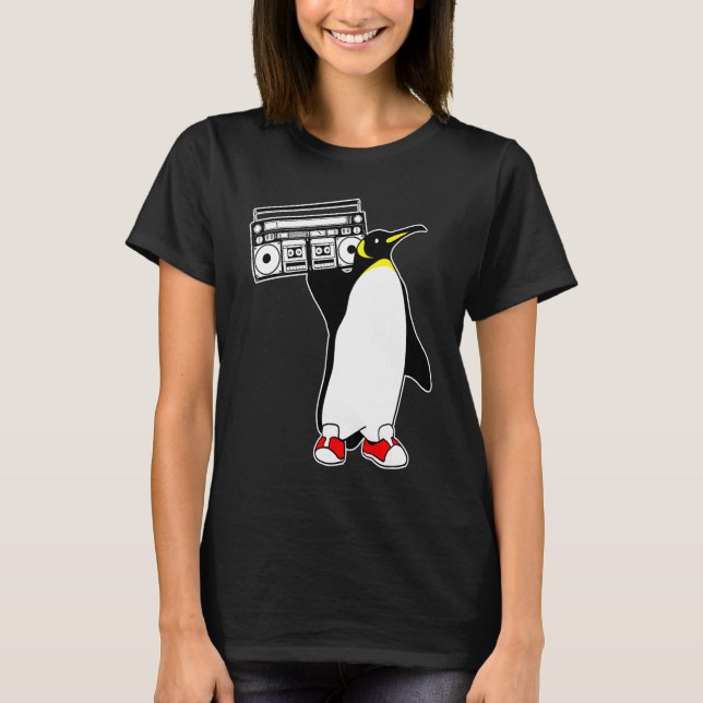 Camiseta Penguin Boombox Retro 1980s Boom Box (Frente)