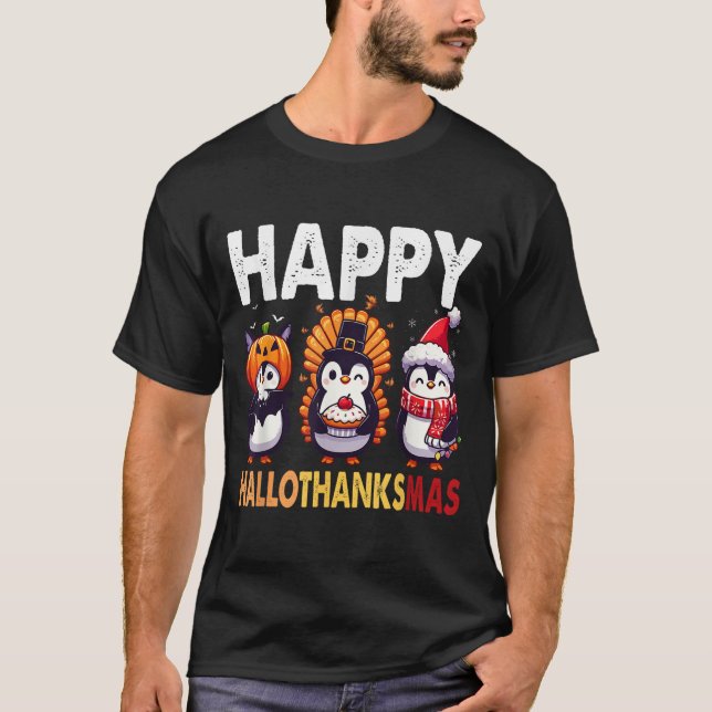 Camiseta Penguin Christmas Halloween Costume Happy Hallotha (Frente)