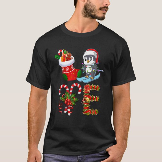Camiseta Penguin Christmas Lights Led  Santa Hat Christmas (Frente)