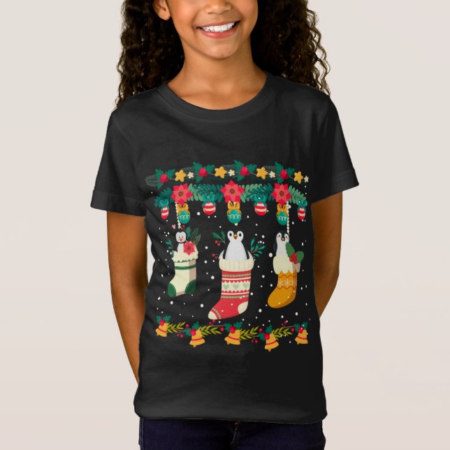 Camiseta Penguin Christmas Stocks X-mas Lights Pajama Match (Frente)