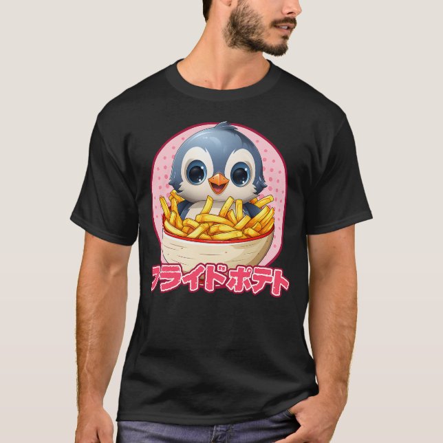 Camiseta Penguin Eating French Fries Kawaii Penguin Anime T (Frente)