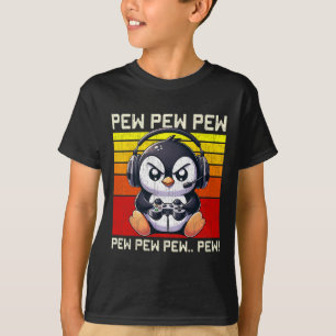 Camiseta Penguin Gamer Pew Funny Videos games Vintage Boys 