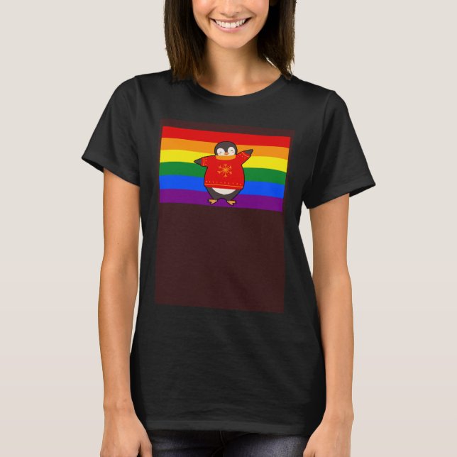 Camiseta Penguin Love Gay Pride Flag Aesthetic Christmas Sn (Frente)