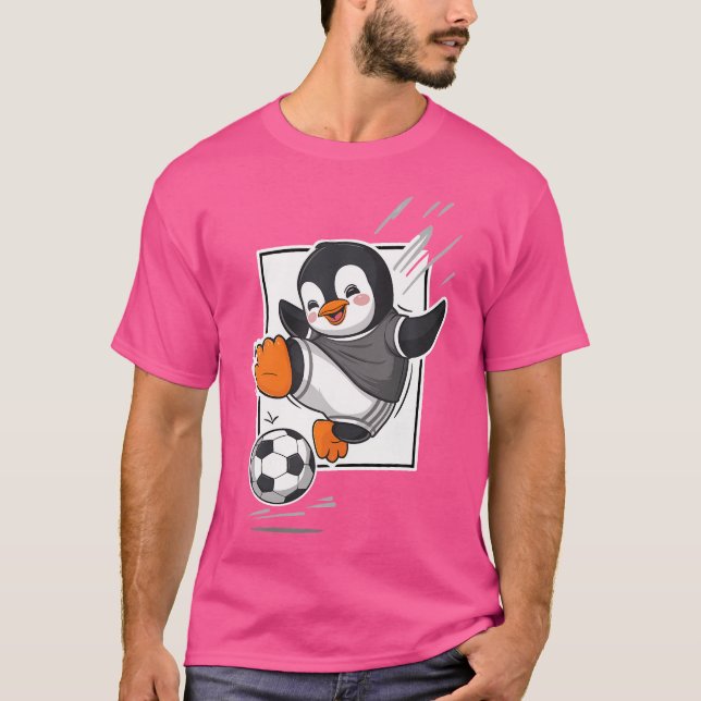 Camiseta Penguin Playing Soccer Kicking Football Cute Carto (Frente)