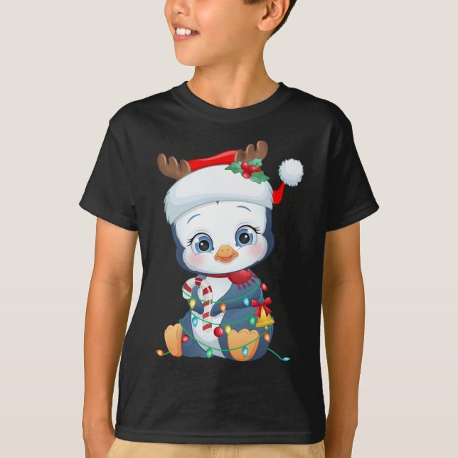 Camiseta Penguin Santa Hat Pinguin Pinguim de Natal Amante  (Frente)