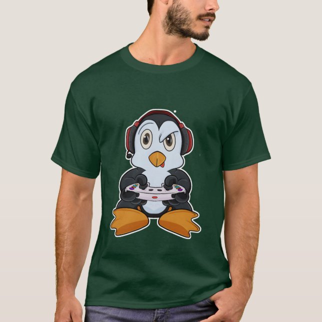 Camiseta Penguin With Gaming Controller I Funny Gaming I gi (Frente)