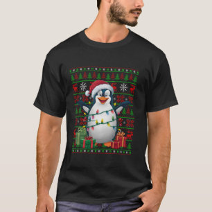 Camiseta Penguin Xmas Luz Ugly Santa Hat Imperador Pinguim