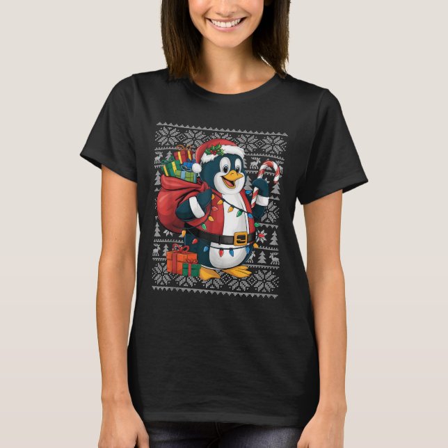 Camiseta Penguin Xmas Sweater Style Fegly Papais noeis Peng (Frente)