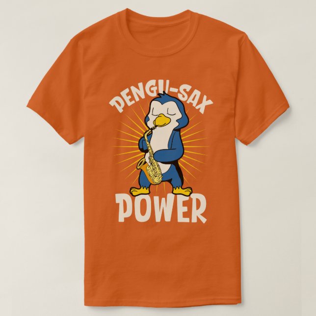 Camiseta PenguSax Power Penguin no Saxofão (Frente do Design)